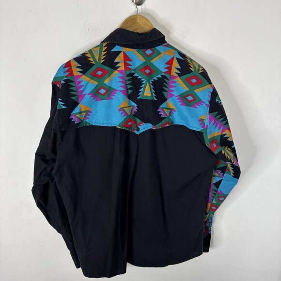 VTG Steer West USA Shirt M Black Aztec Southwestern Cowboy Rodeo Cotton 90s - Picture 6 of 7